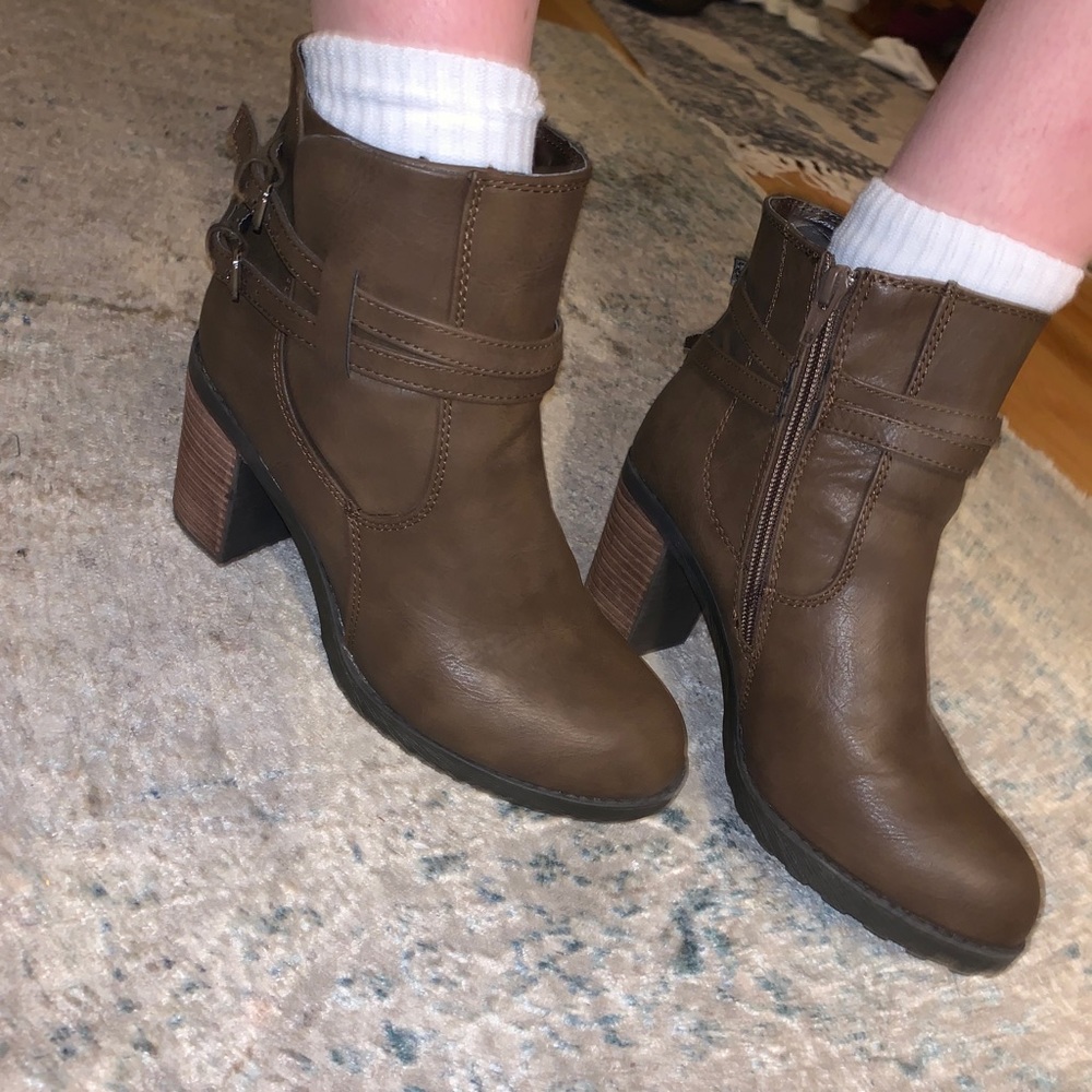 Brown heeled booties